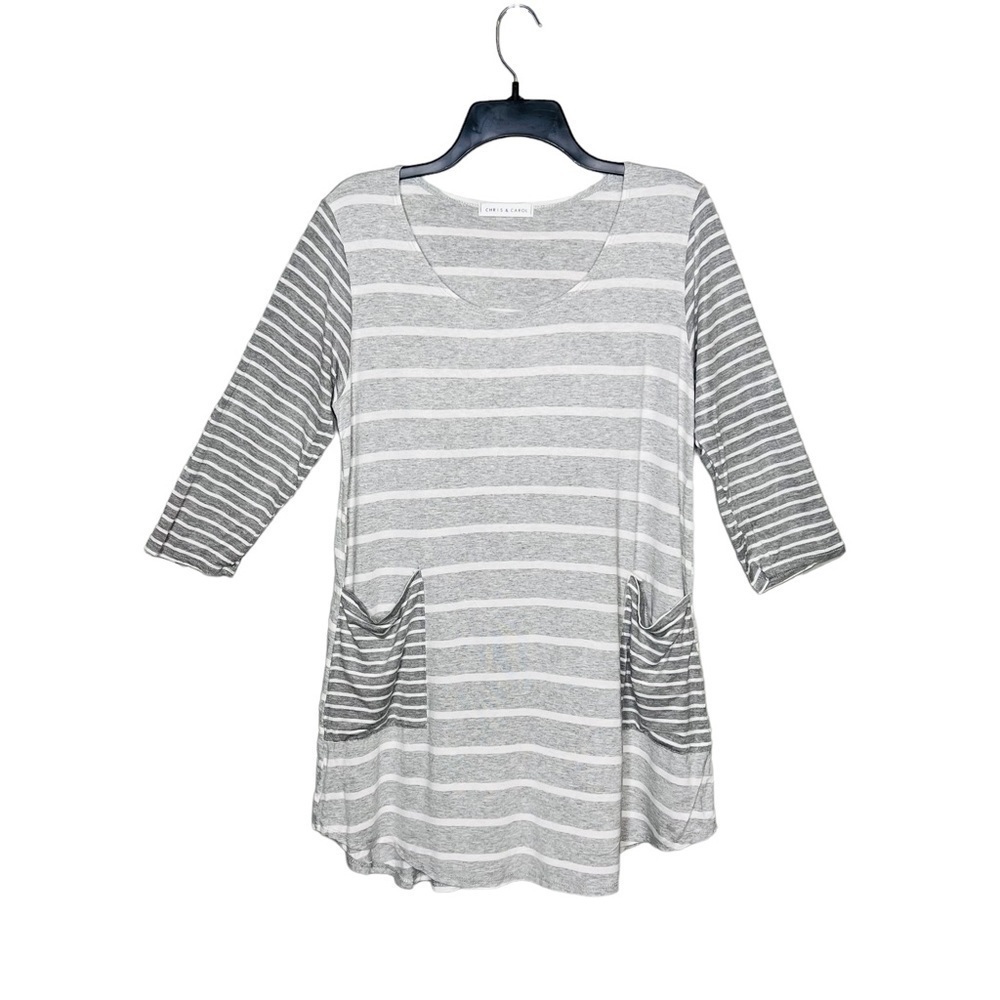 Chris & Carol Stripped Front Pocket Tunic Top